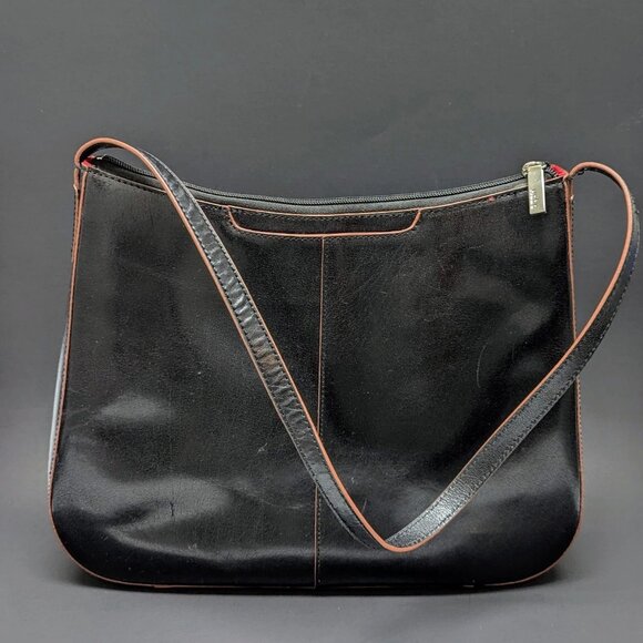 HOBO Leather Handbag Shoulder Bag Purse Satchel Black Red Inside Side Pocket - Picture 2 of 7